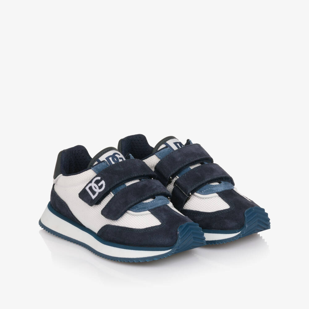 Dolce & Gabbana-Junior Boys Navy Blue Suede & White Textile Trainers | Childrensalon