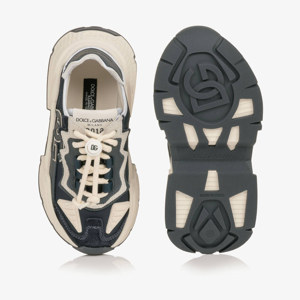 Dolce & Gabbana-Navy Blue Daymaster Trainers with Suede Trims | Childrensalon