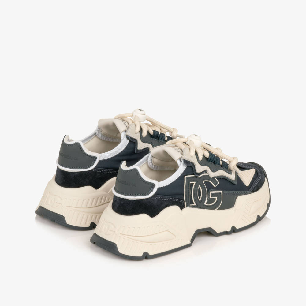Dolce & Gabbana-Navy Blue Daymaster Trainers with Suede Trims | Childrensalon