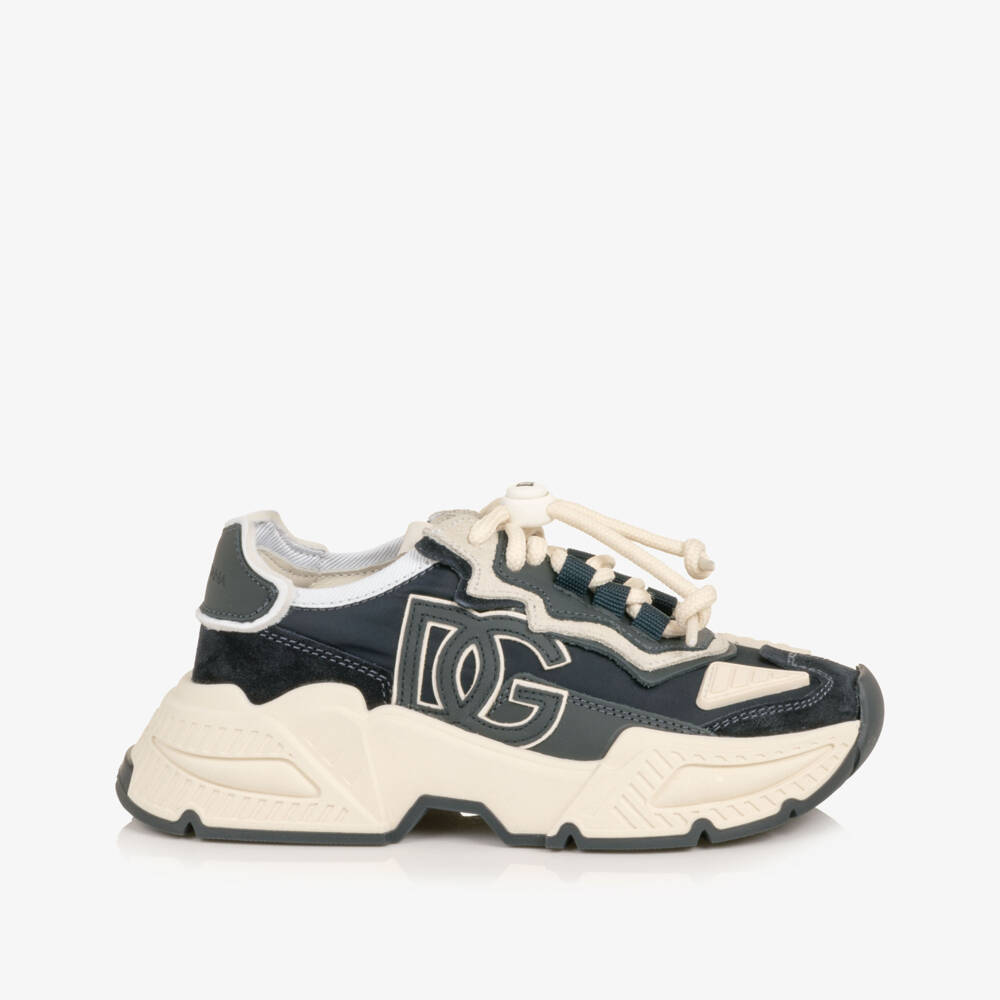 Dolce & Gabbana-Navy Blue Daymaster Trainers with Suede Trims | Childrensalon
