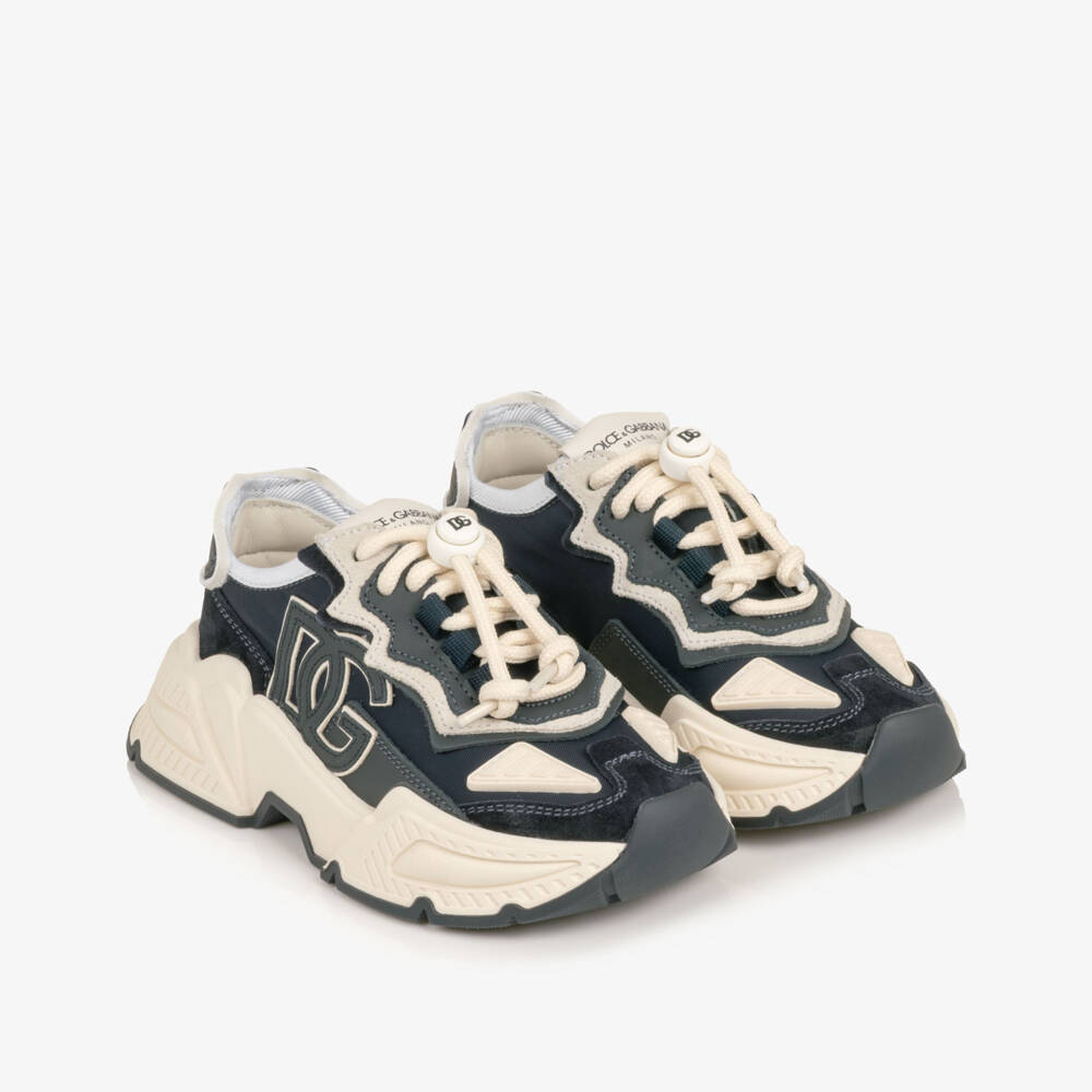 Dolce & Gabbana-Navy Blue Daymaster Trainers with Suede Trims | Childrensalon