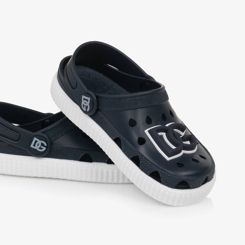 Dolce & Gabbana-Navy Blue DG Logo Clog Sandals | Childrensalon