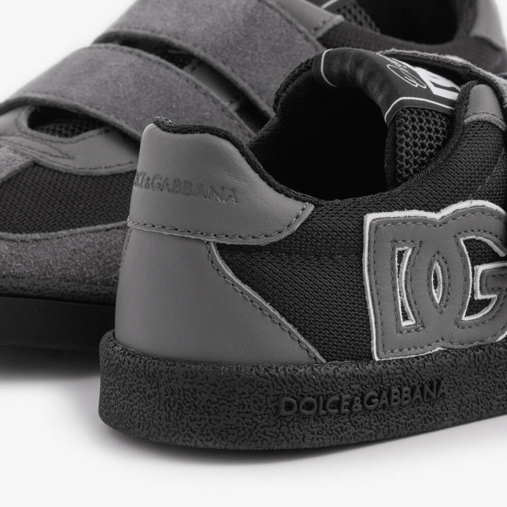 Dolce & Gabbana-Older Boys Grey Suede & Black Mesh DG Original Trainers | Childrensalon