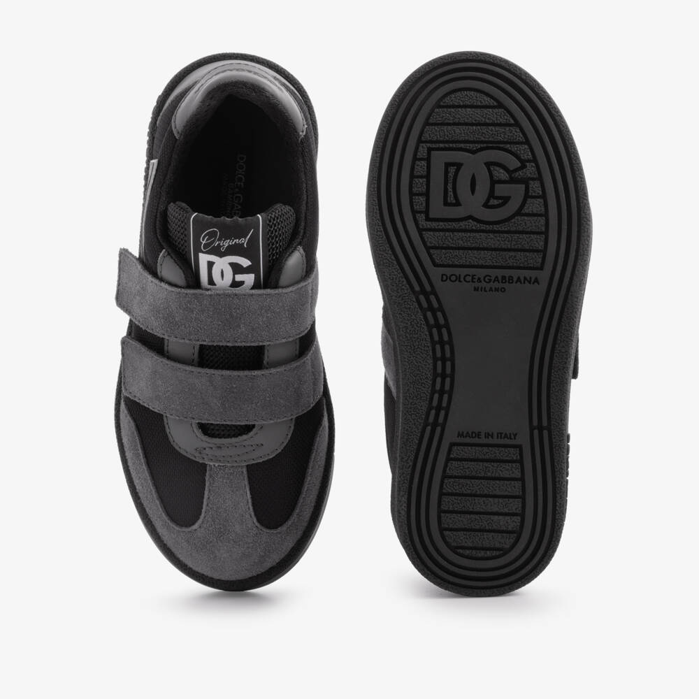 Dolce & Gabbana-Older Boys Grey Suede & Black Mesh DG Original Trainers | Childrensalon
