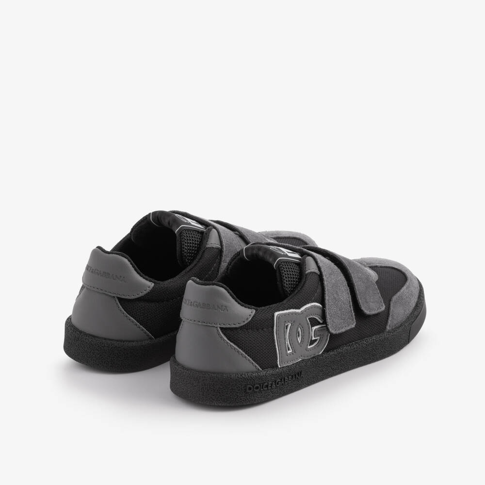 Dolce & Gabbana-Older Boys Grey Suede & Black Mesh DG Original Trainers | Childrensalon