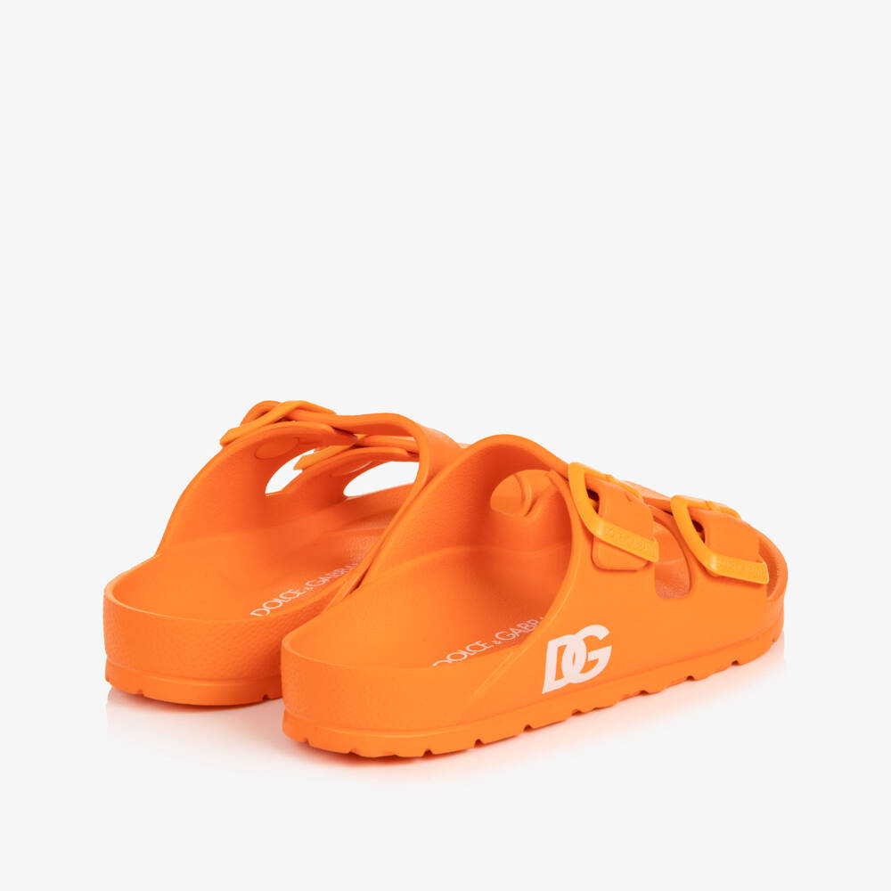 Dolce & Gabbana-Orange Double Strap Sliders with DG Logo | Childrensalon