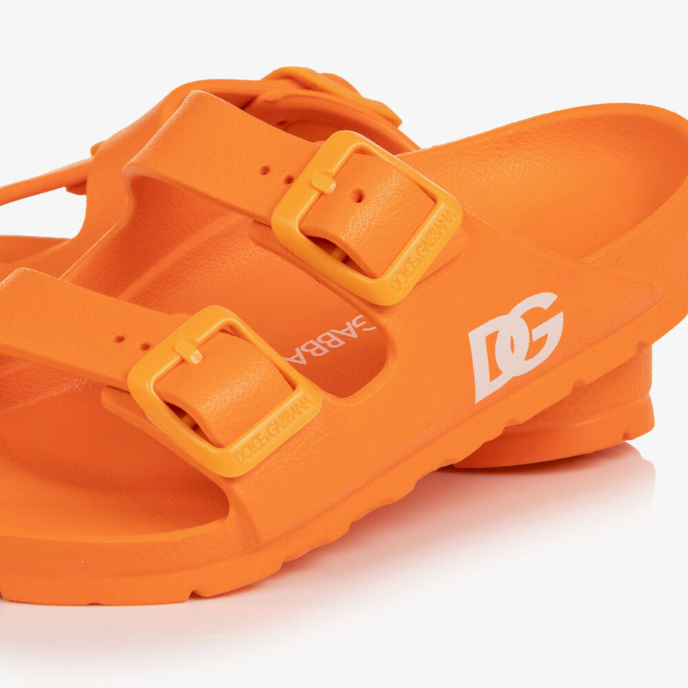 Dolce & Gabbana-Orange Double Strap Sliders with DG Logo | Childrensalon