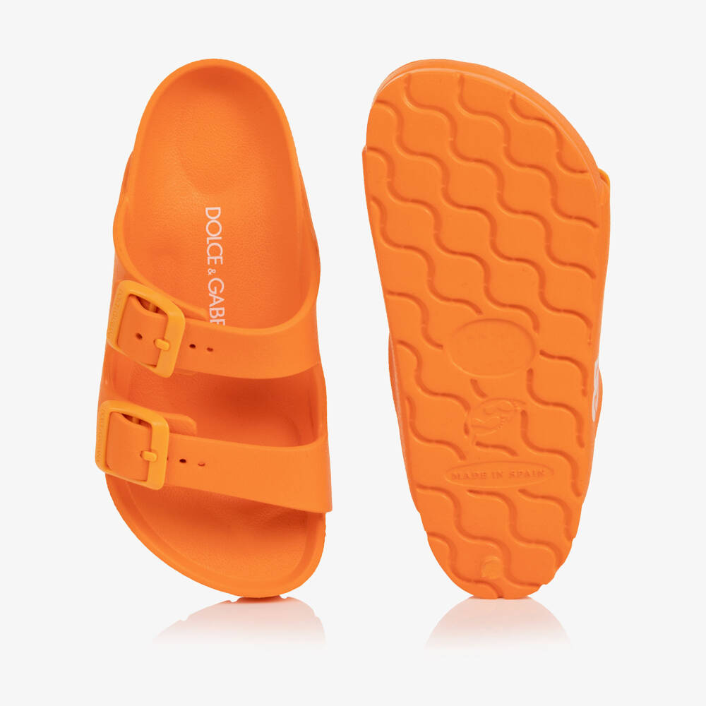 Dolce & Gabbana-Orange Double Strap Sliders with DG Logo | Childrensalon