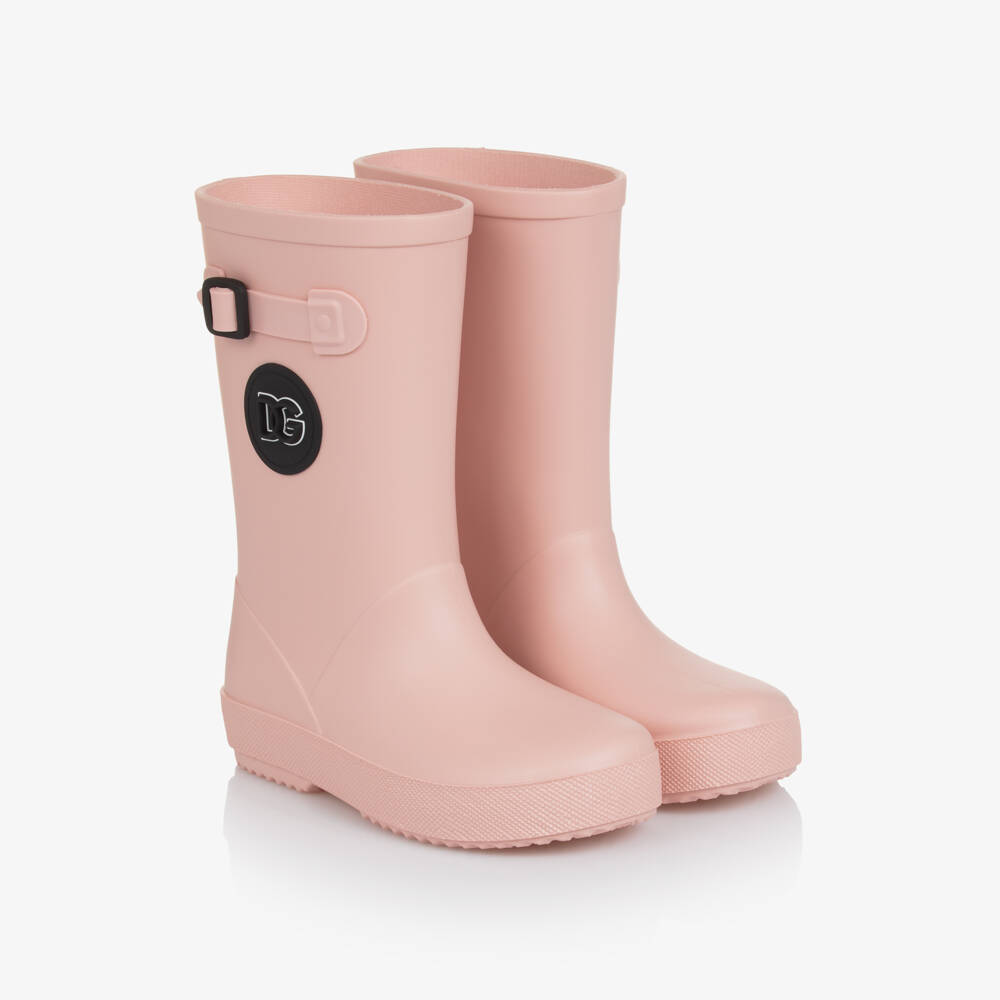 Dolce & Gabbana-Pale Pink DG Logo Rain Boots | Childrensalon