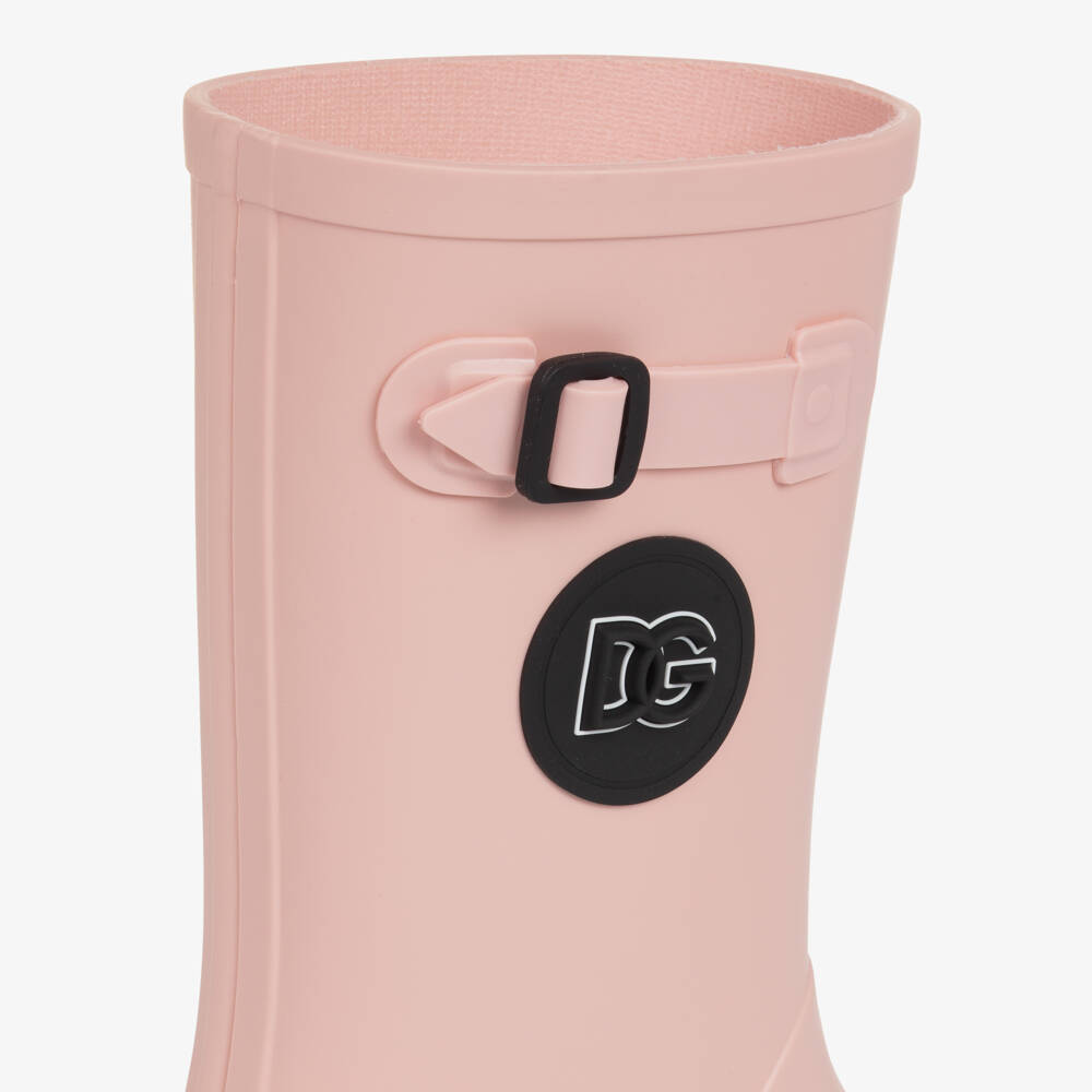 Dolce & Gabbana-Pale Pink DG Logo Rain Boots | Childrensalon