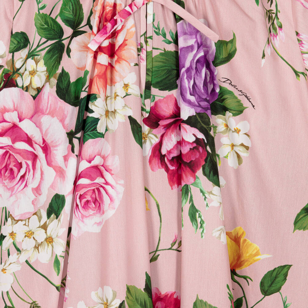 Dolce & Gabbana-Girls Pink Floral Cotton Poplin Dress | Childrensalon