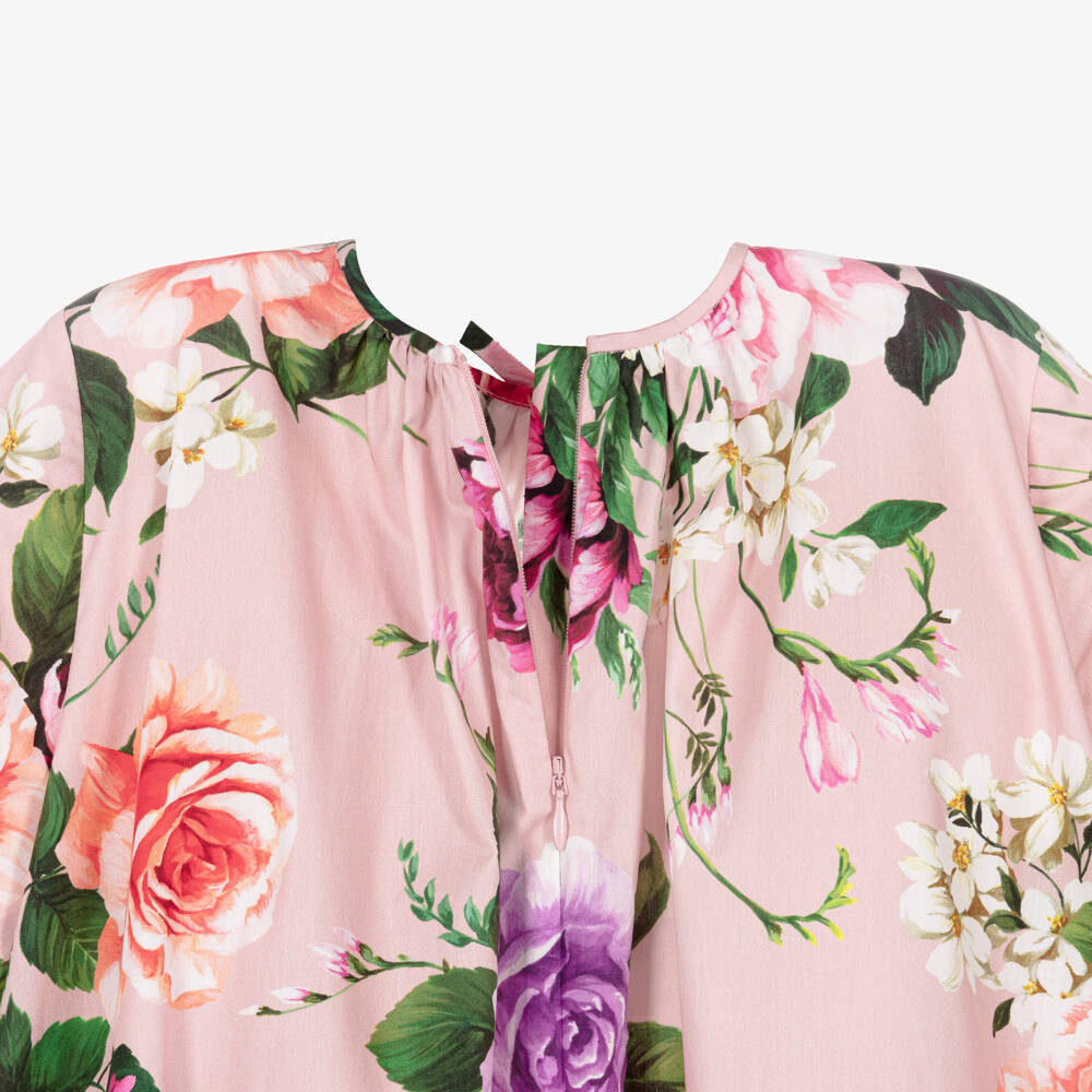 Dolce & Gabbana-Girls Pink Floral Cotton Poplin Dress | Childrensalon