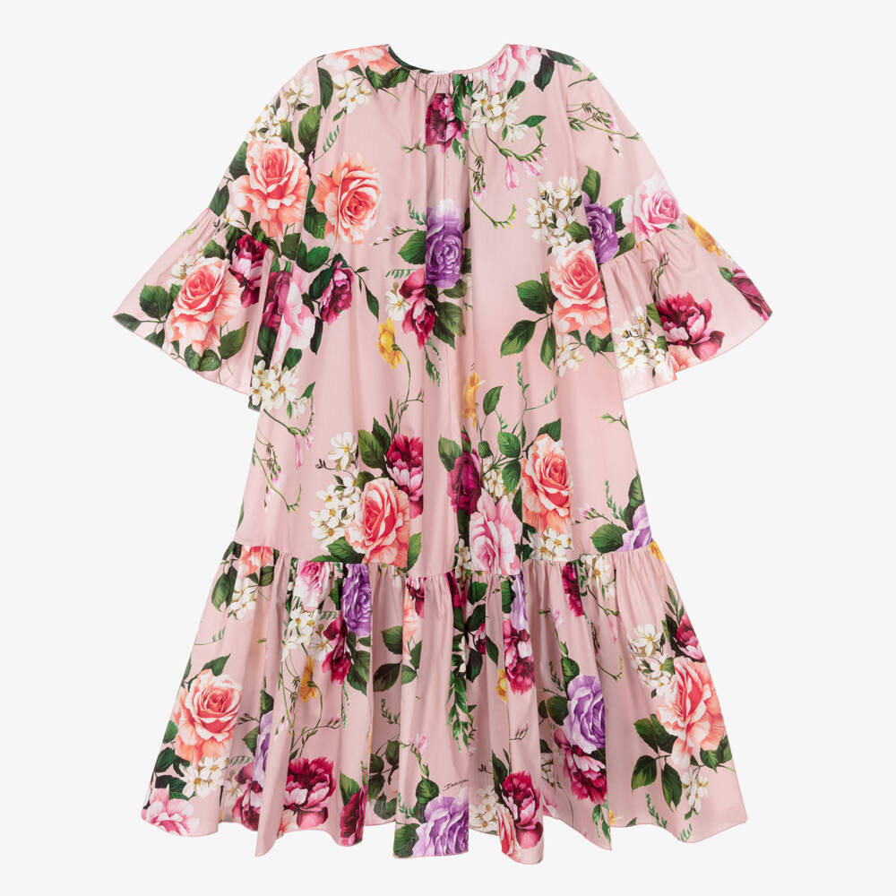 Dolce & Gabbana-Girls Pink Floral Cotton Poplin Dress | Childrensalon