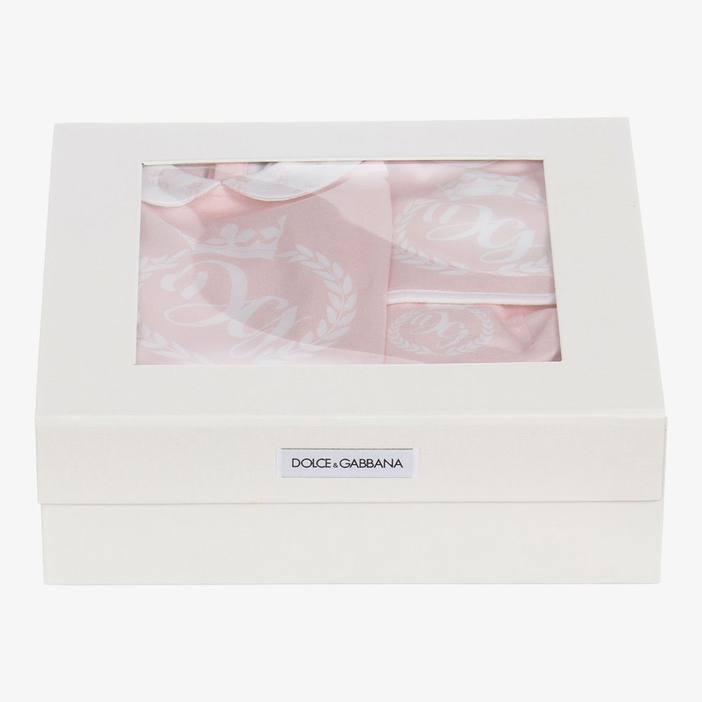 Dolce & Gabbana-Pink Logo Babygrow Gift Set | Childrensalon