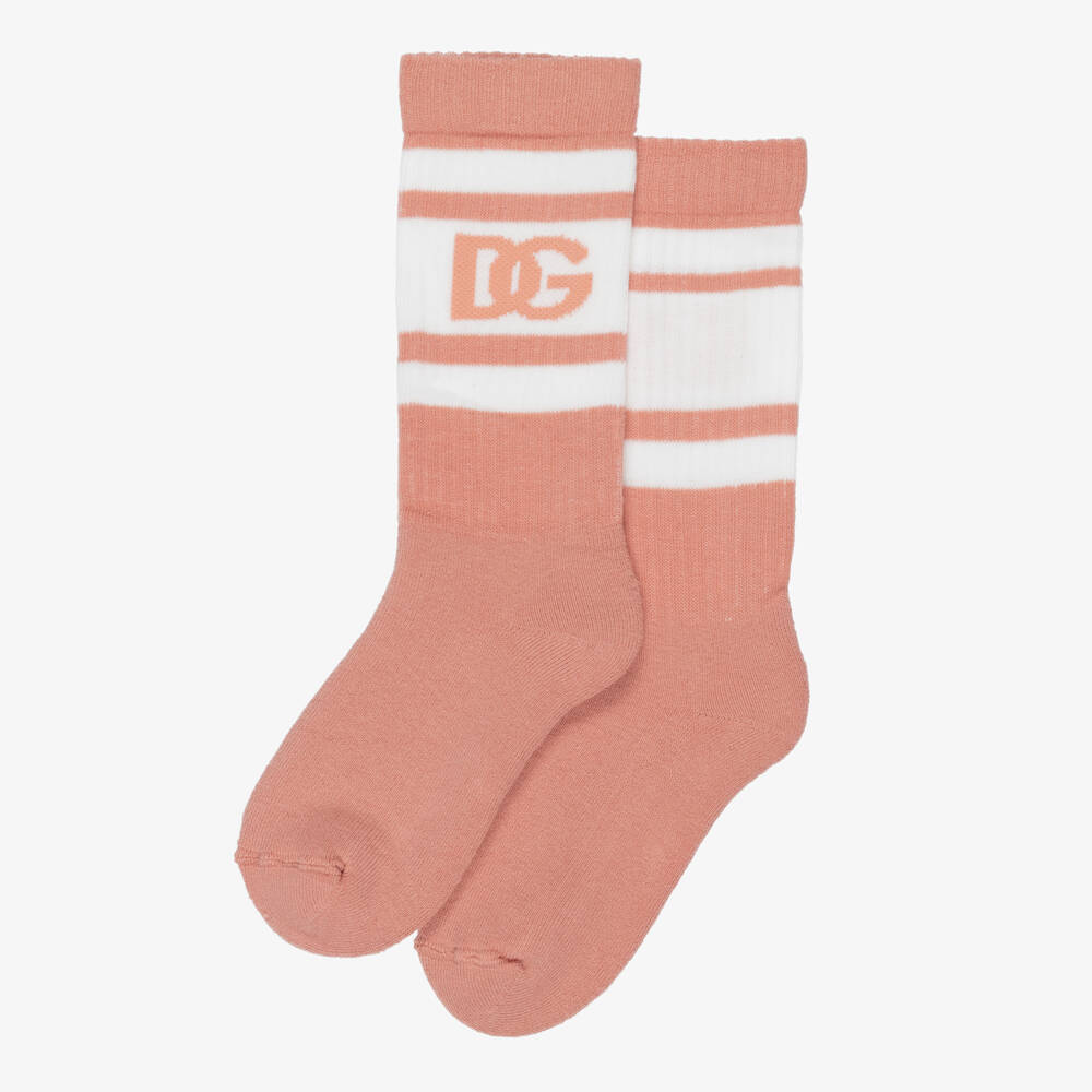 Dolce & Gabbana-Girls Pink Cotton DG Logo Socks | Childrensalon