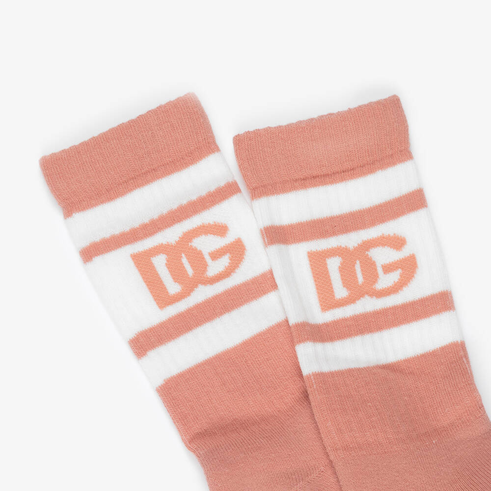 Dolce & Gabbana-Girls Pink Cotton DG Logo Socks | Childrensalon