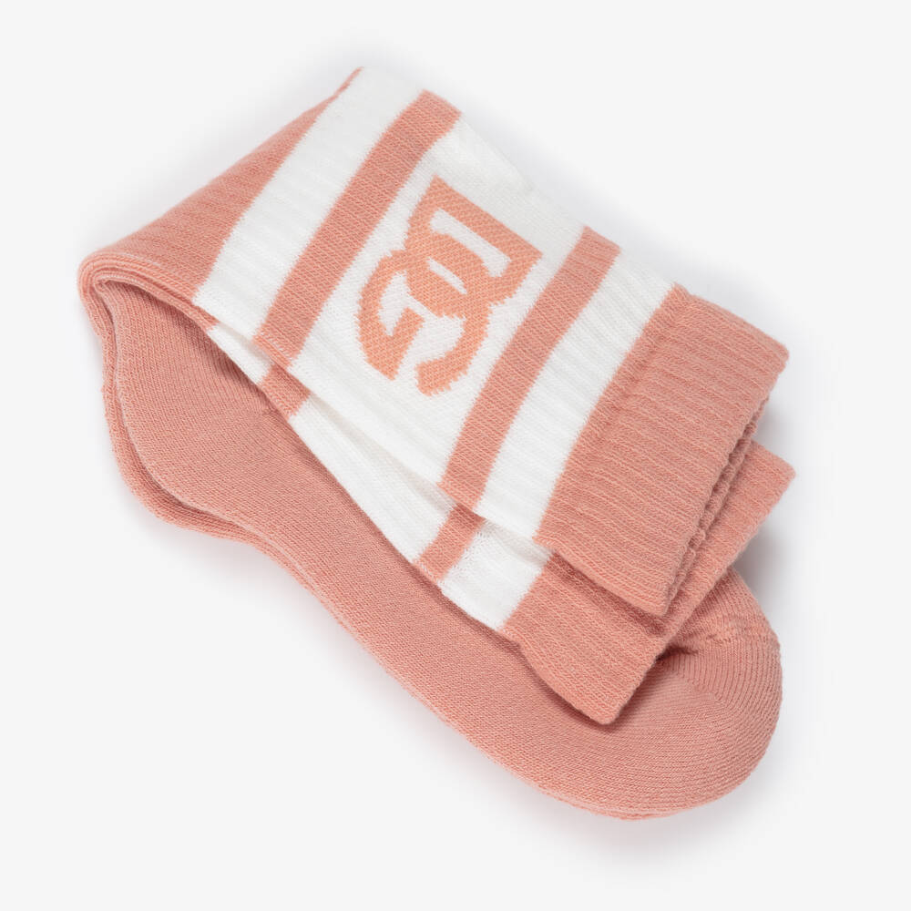 Dolce & Gabbana-Girls Pink Cotton DG Logo Socks | Childrensalon