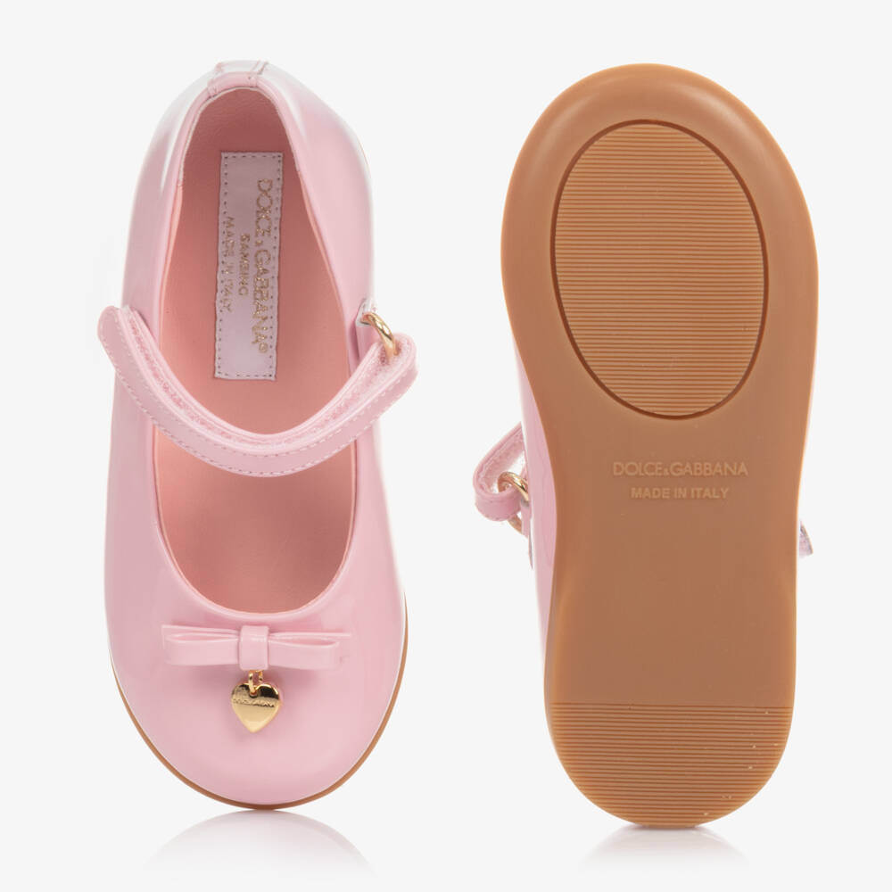 Dolce & Gabbana-Pink Patent Leather Shoes With Heart Charm | Childrensalon