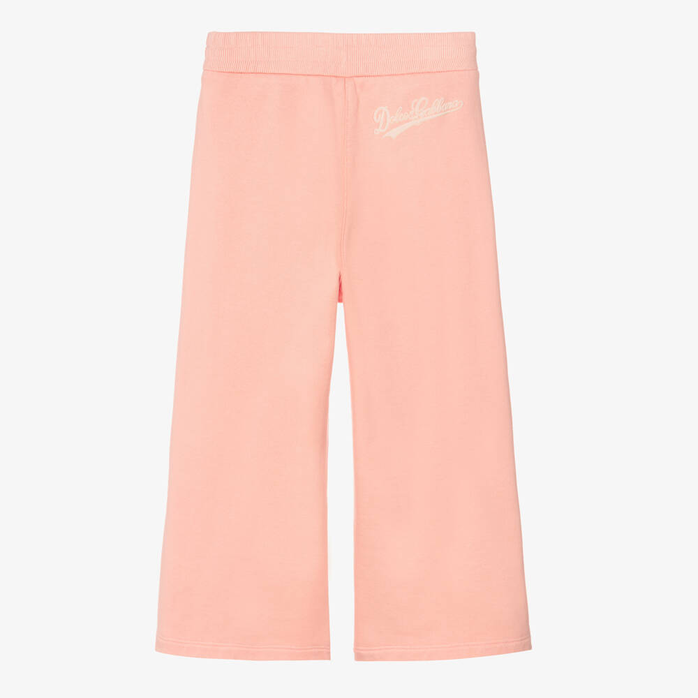 Dolce & Gabbana-Girls Pink Wide Leg Cotton Jersey Joggers | Childrensalon