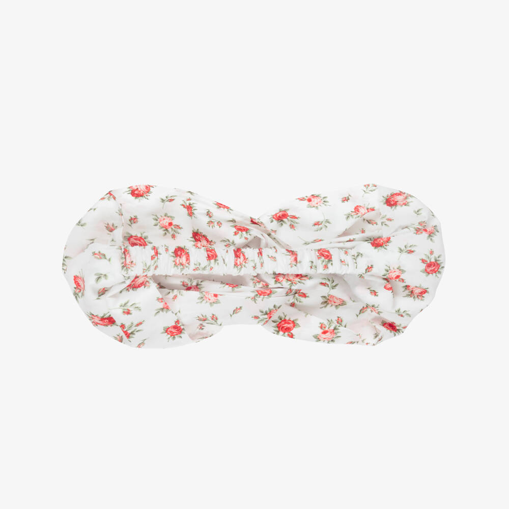 Dolce & Gabbana-Girls White Cotton Headband with Red Rose Print | Childrensalon