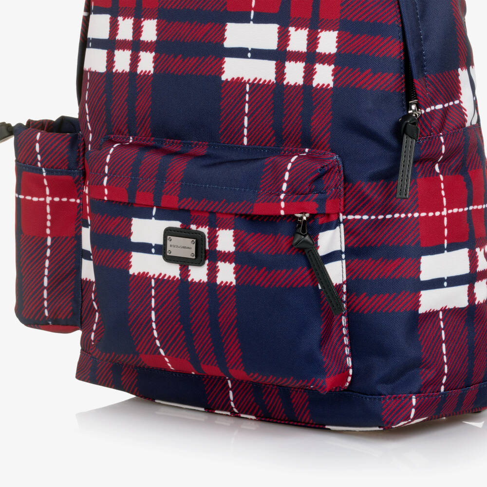 Dolce & Gabbana-Red & Blue Tartan Canvas Backpack (40cm) | Childrensalon