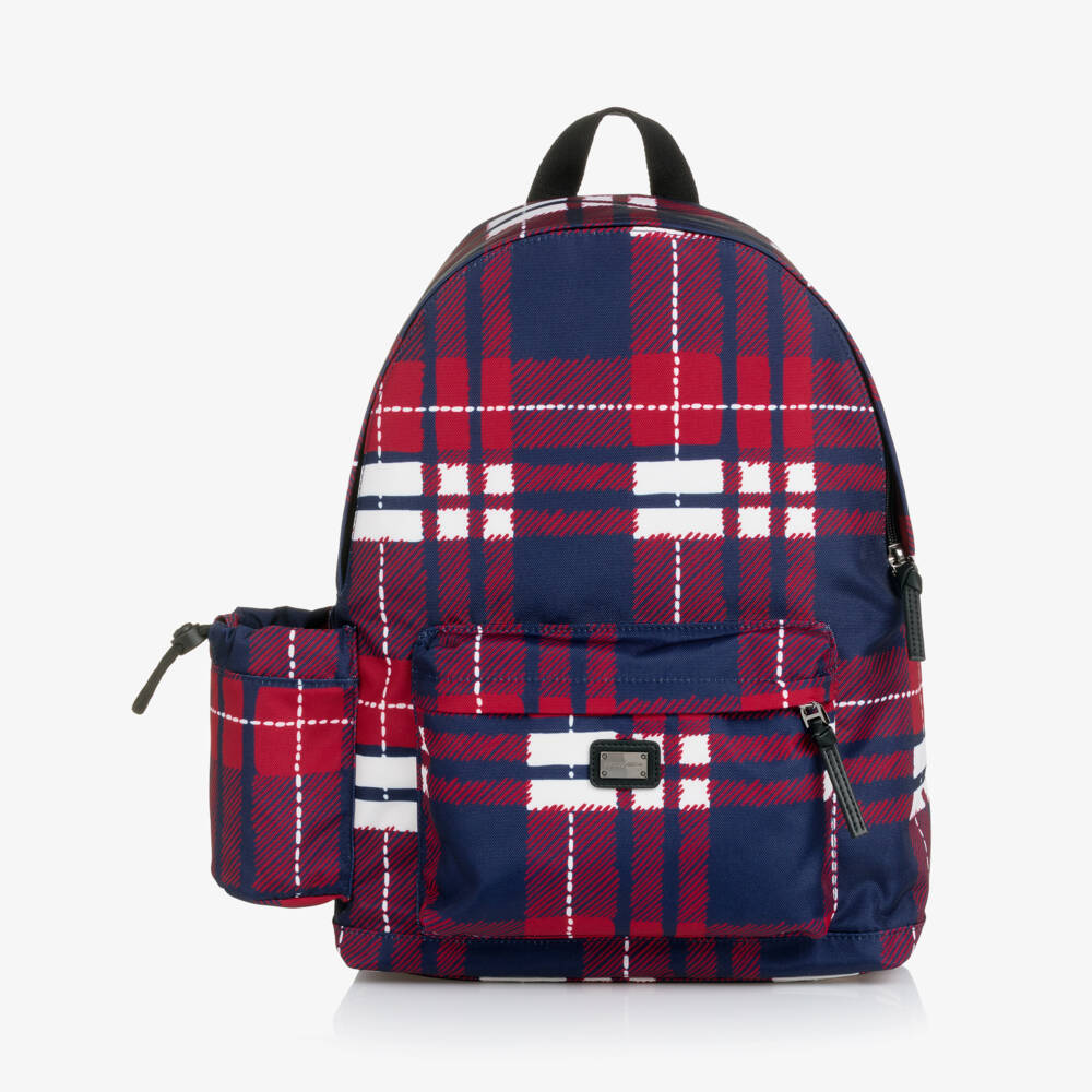 Dolce & Gabbana-Red & Blue Tartan Canvas Backpack (40cm) | Childrensalon