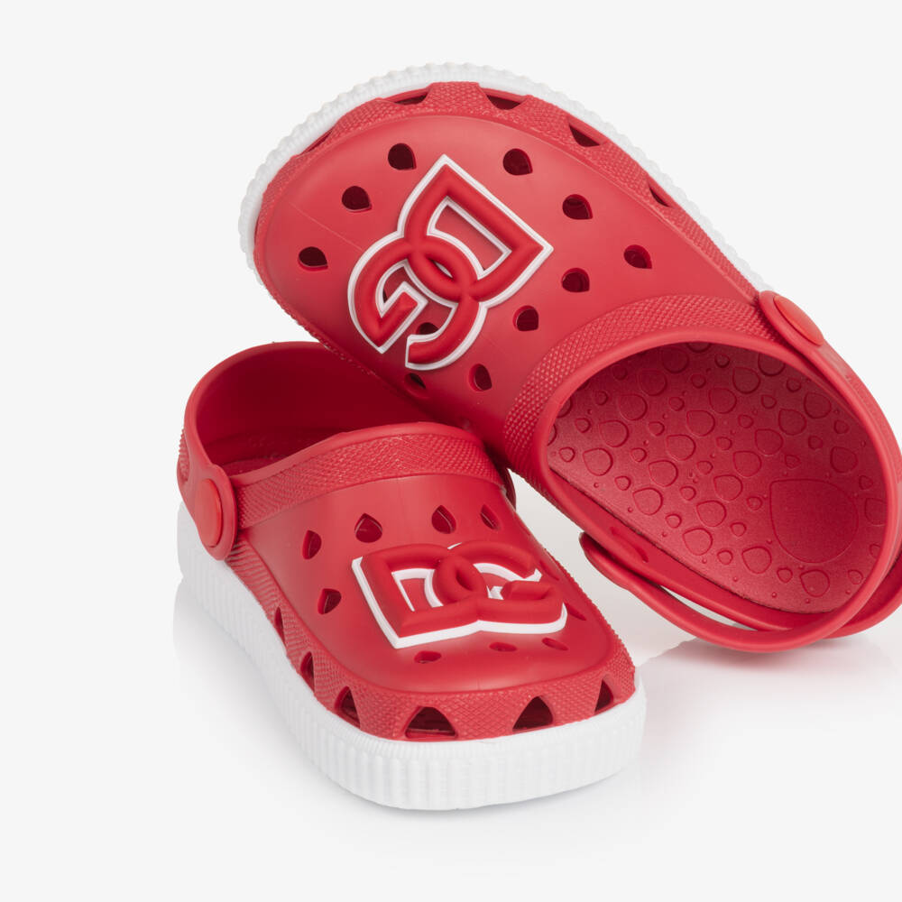 Dolce & Gabbana-Red Clog Sandals with DG Logo | Childrensalon