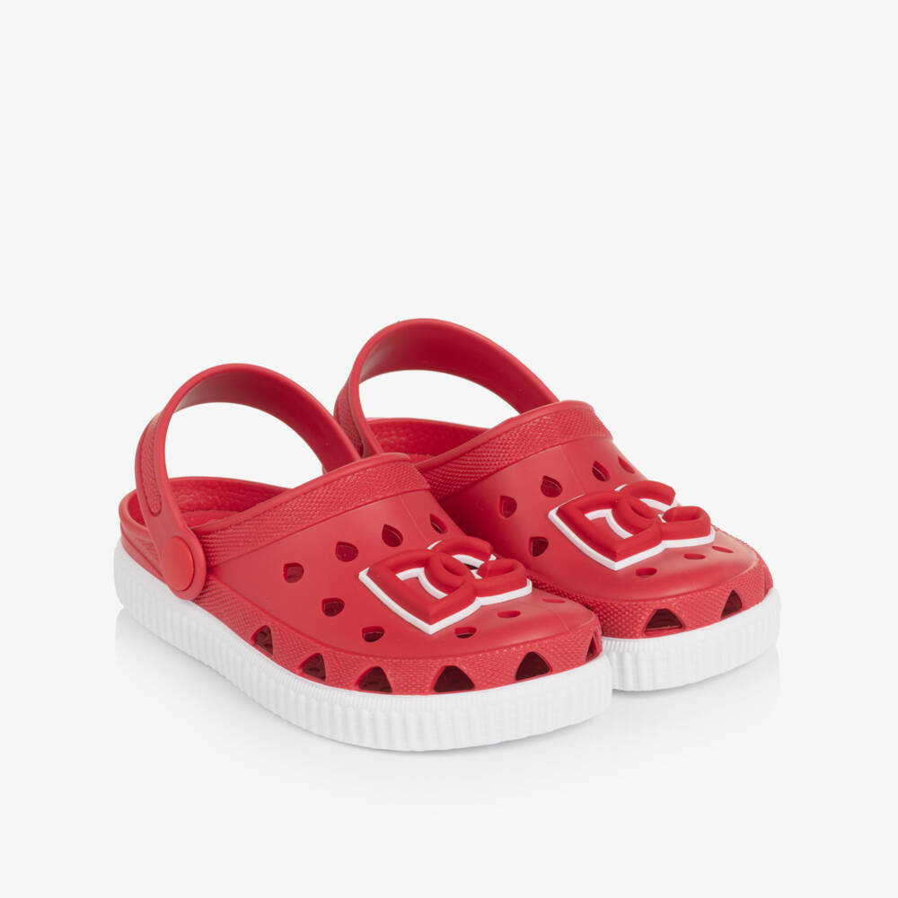 Dolce & Gabbana-Red Clog Sandals with DG Logo | Childrensalon