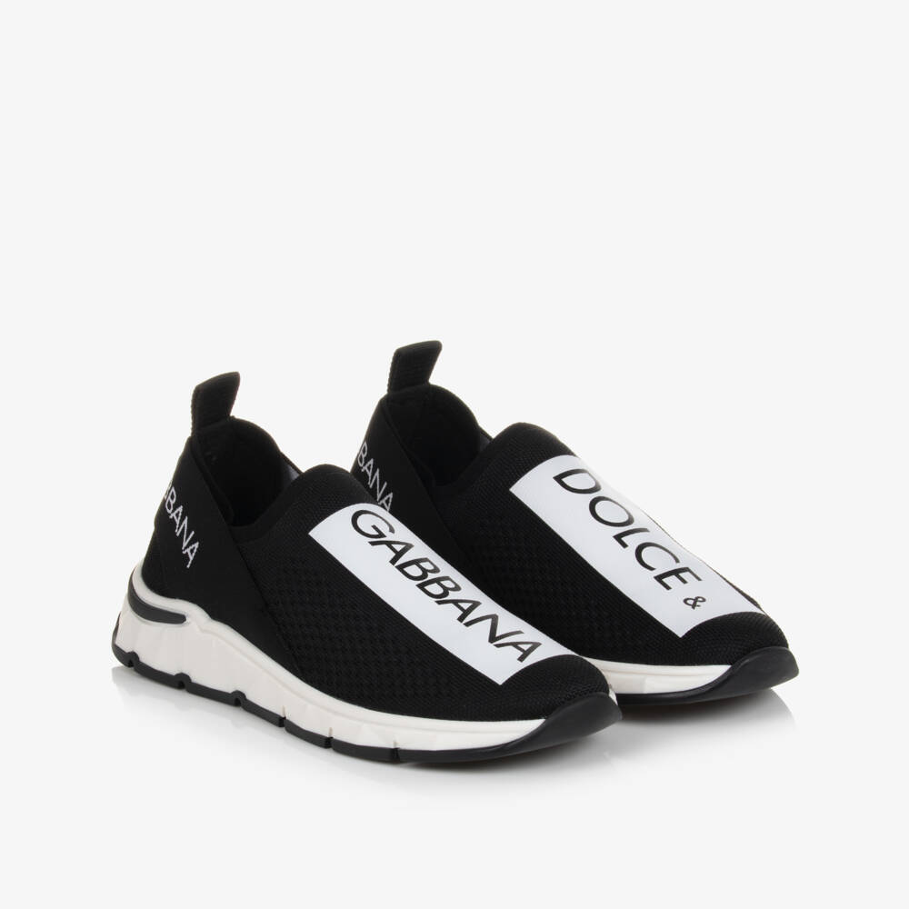 Dolce & Gabbana-Teen Black & White Slip-On Trainers | Childrensalon