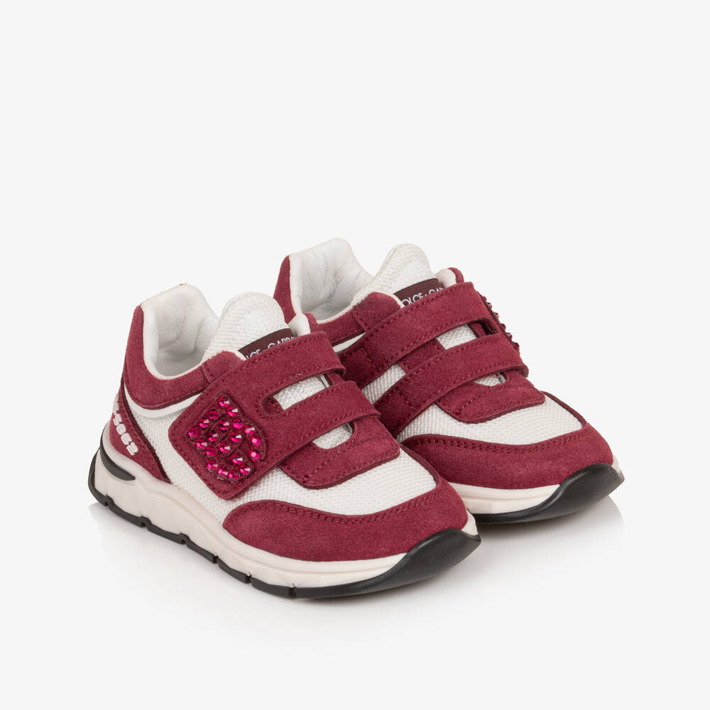 Dolce & Gabbana-Toddler Girls Burgundy & White Trainers with Diamanté Logo | Childrensalon