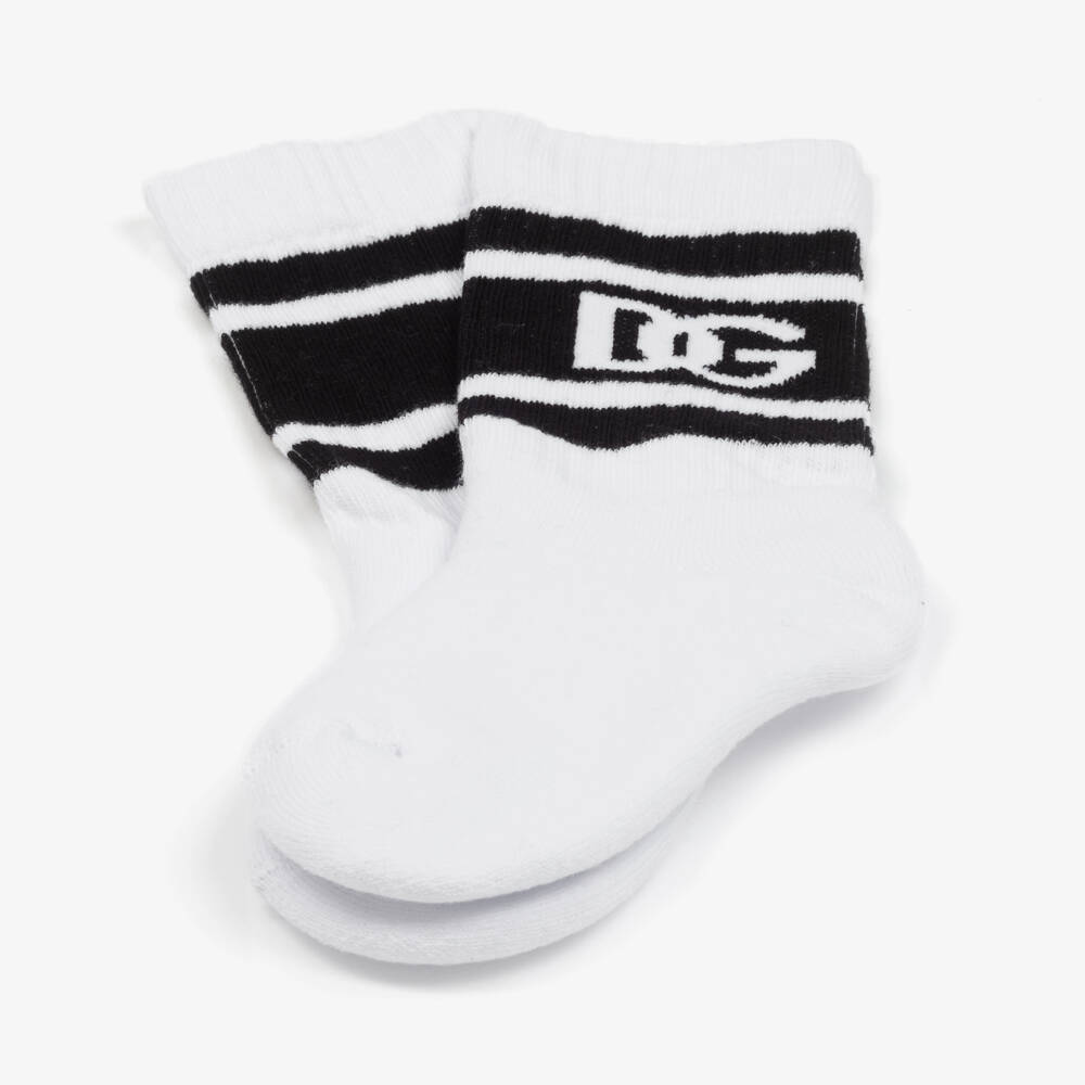Dolce & Gabbana-جوارب بشعار DG قطن لون أبيض وأسود | Childrensalon