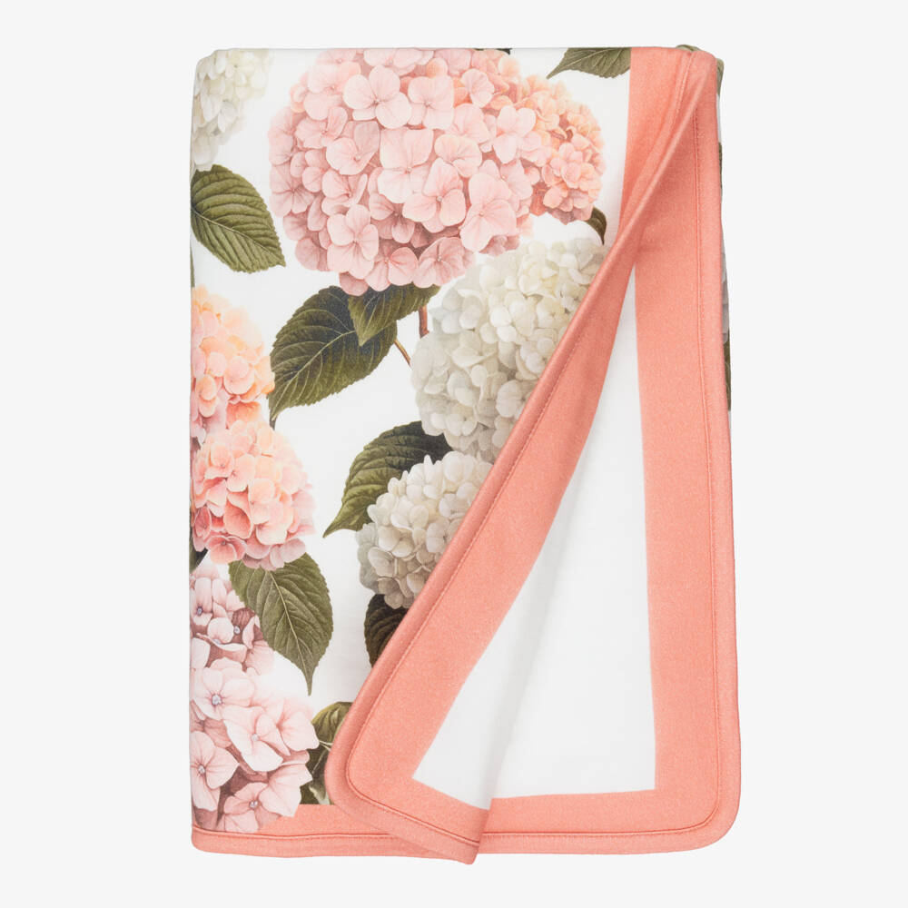 Dolce & Gabbana-White Cotton Hydrangea Print Padded Blanket (71cm) | Childrensalon