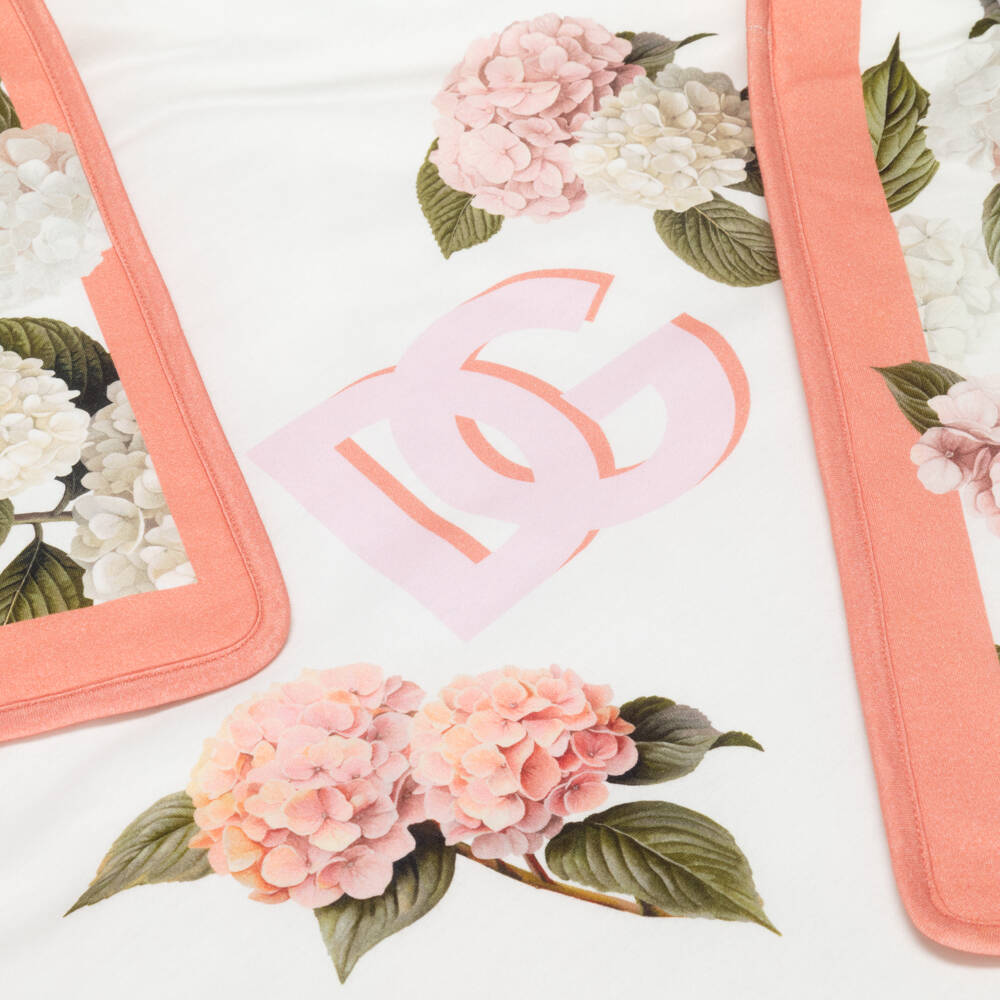 Dolce & Gabbana-White Cotton Hydrangea Print Padded Blanket (71cm) | Childrensalon