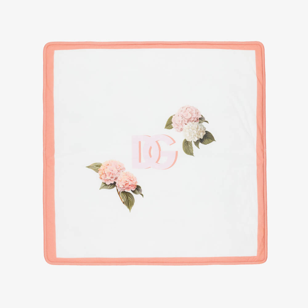 Dolce & Gabbana-White Cotton Hydrangea Print Padded Blanket (71cm) | Childrensalon