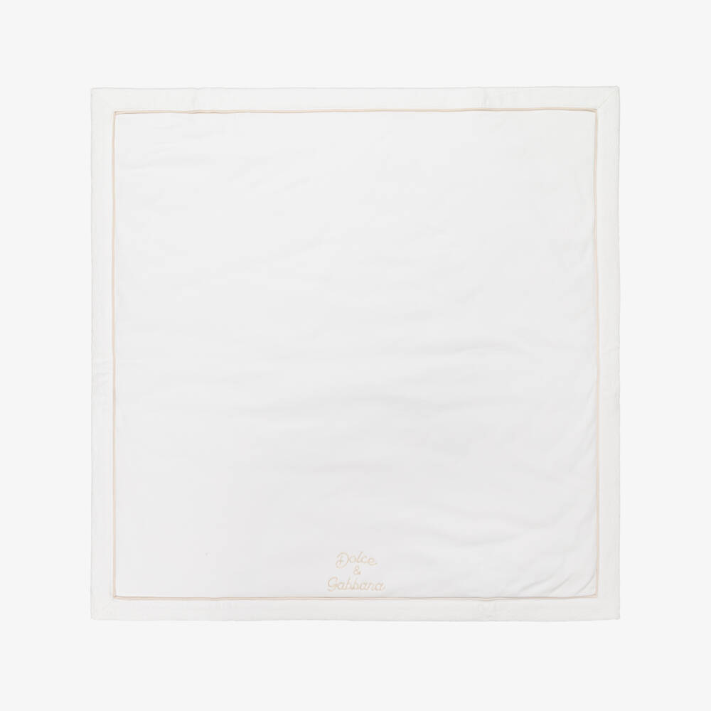 Dolce & Gabbana-White Cotton Padded Blanket with Gold Embroidery (72cm) | Childrensalon