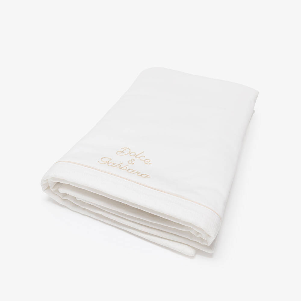 Dolce & Gabbana-White Cotton Padded Blanket with Gold Embroidery (72cm) | Childrensalon