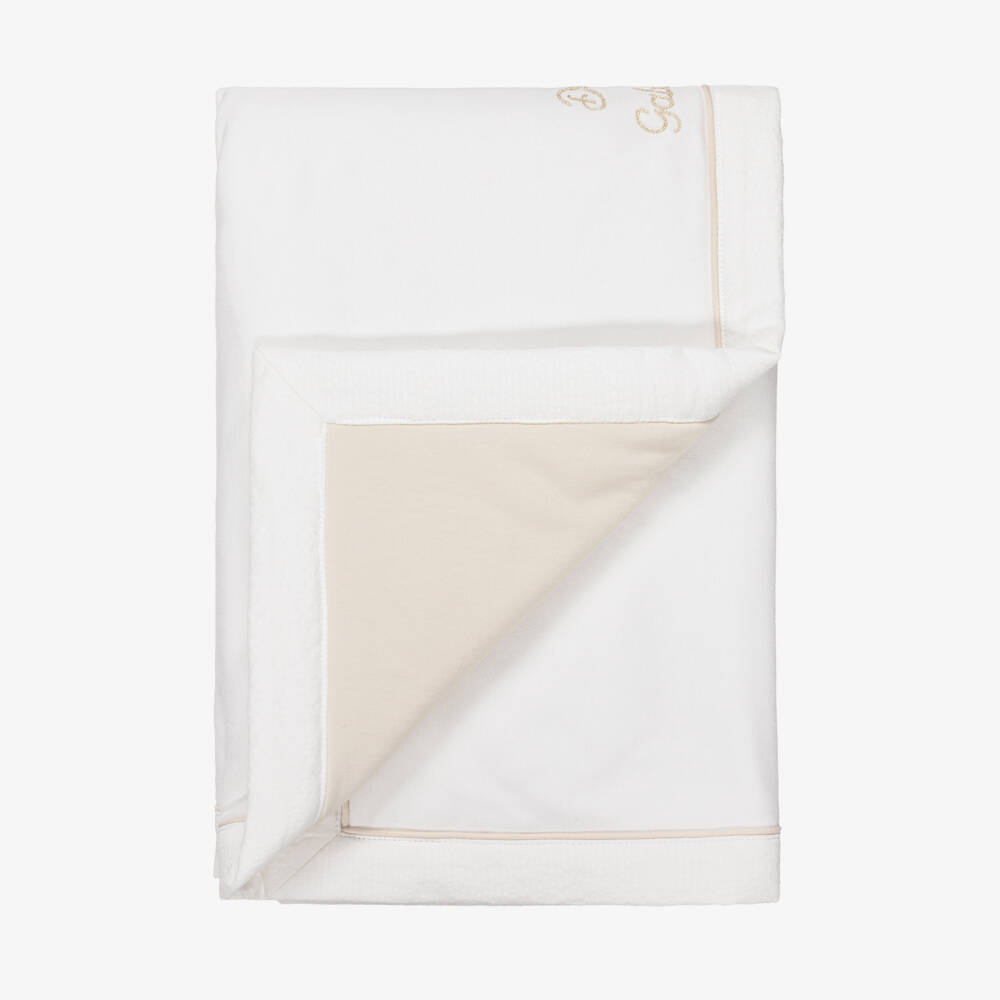 Dolce & Gabbana-White Cotton Padded Blanket with Gold Embroidery (72cm) | Childrensalon