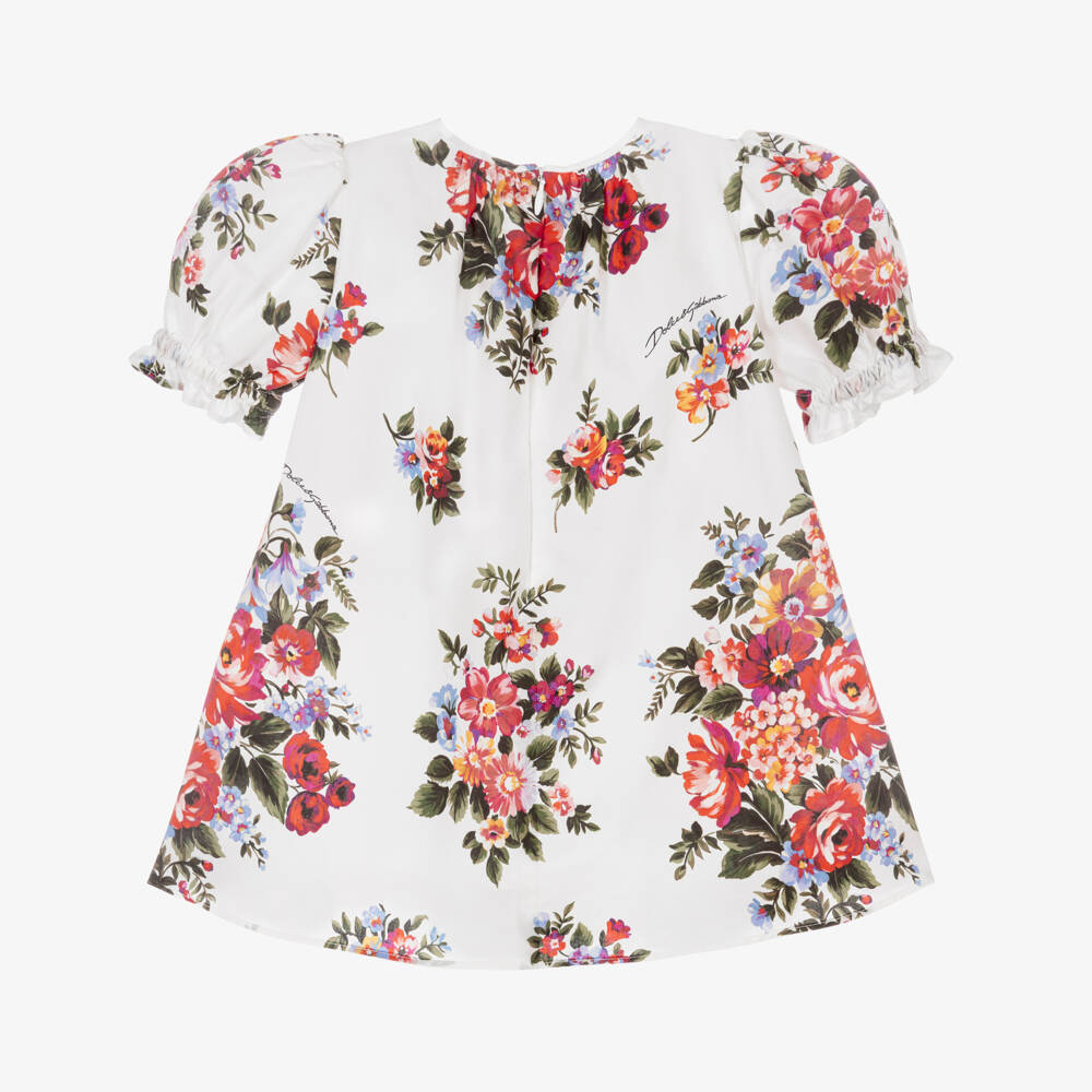 Dolce & Gabbana-Baby Girls White & Red Floral Cotton Poplin Dress | Childrensalon