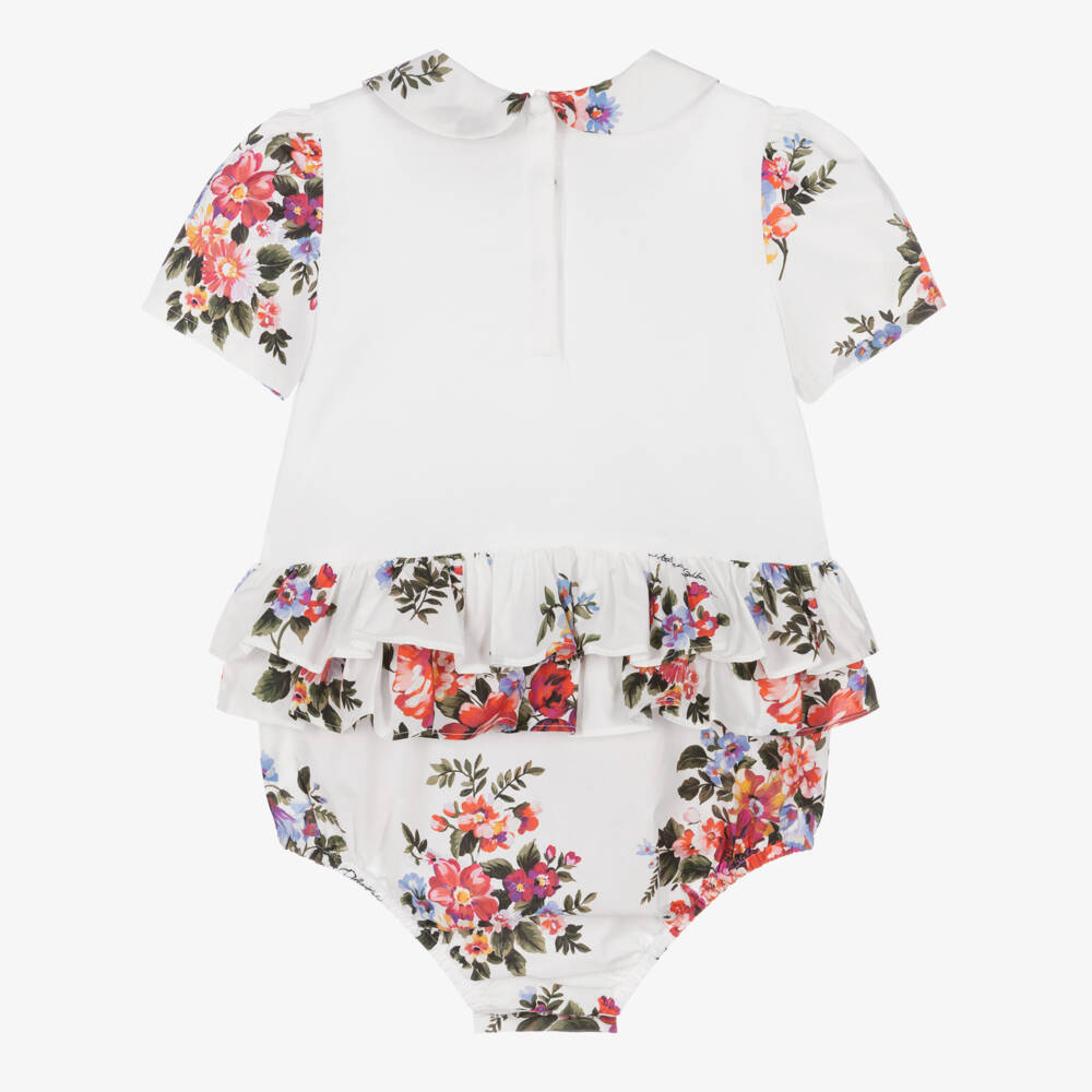 Dolce & Gabbana-Baby Girls White & Red Floral Cotton Shortie | Childrensalon