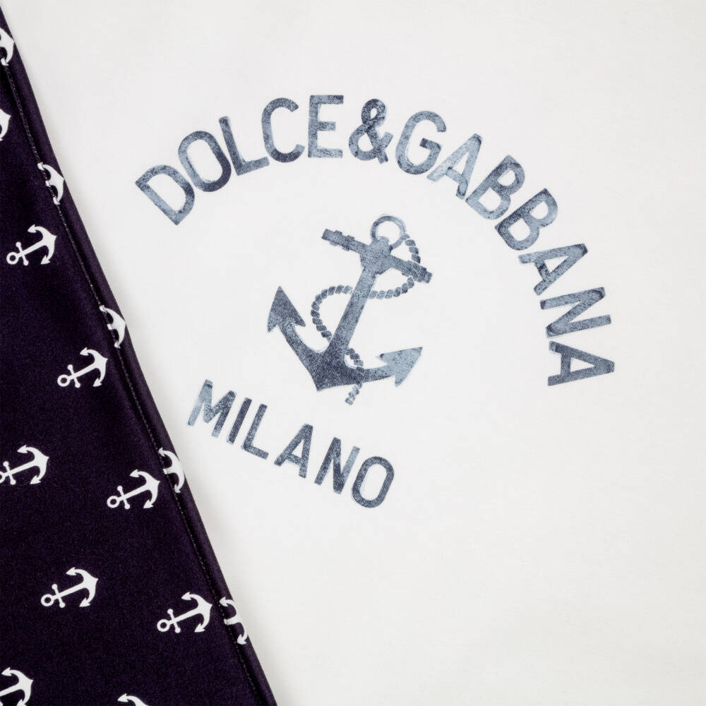 Dolce & Gabbana-White & Navy Blue Padded Blanket with Nautical Print (74cm) | Childrensalon