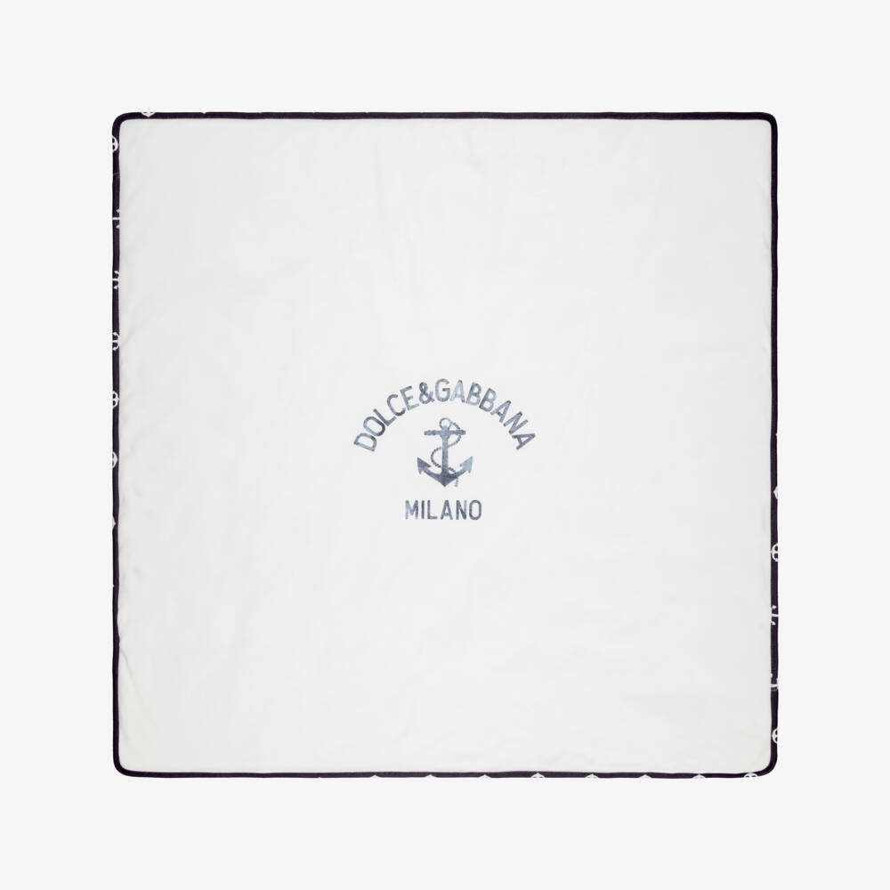 Dolce & Gabbana-White & Navy Blue Padded Blanket with Nautical Print (74cm) | Childrensalon