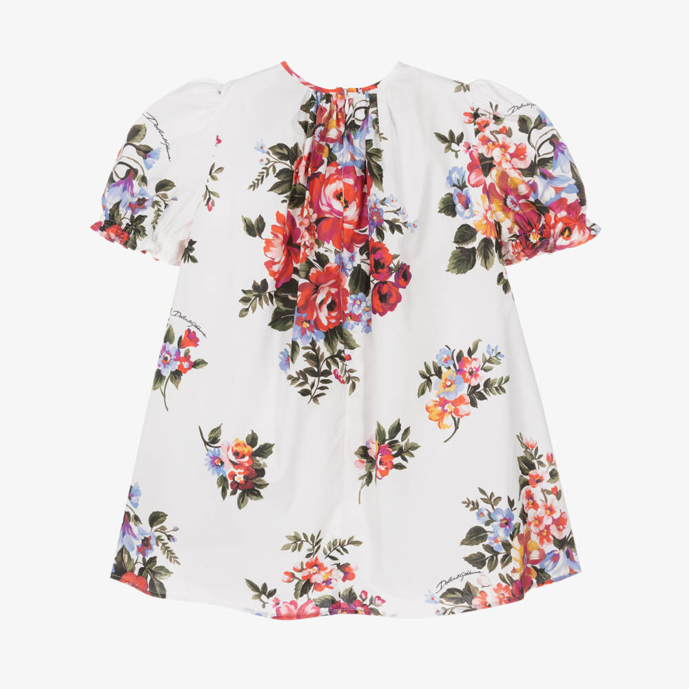 Dolce & Gabbana-Girls White & Red Floral Cotton Poplin Dress | Childrensalon