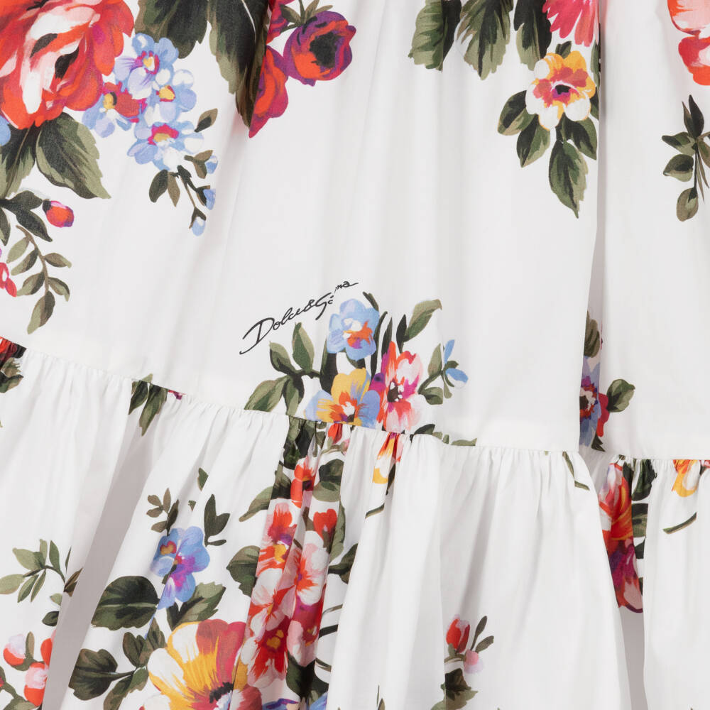 Dolce & Gabbana-Girls White & Red Floral Cotton Maxi Skirt | Childrensalon