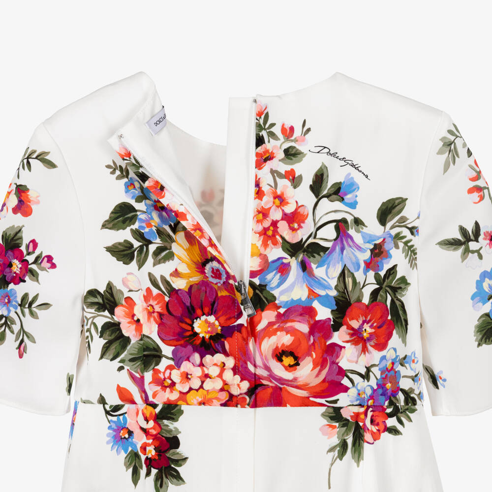 Dolce & Gabbana-Girls Ivory & Red Floral Silk Dress | Childrensalon
