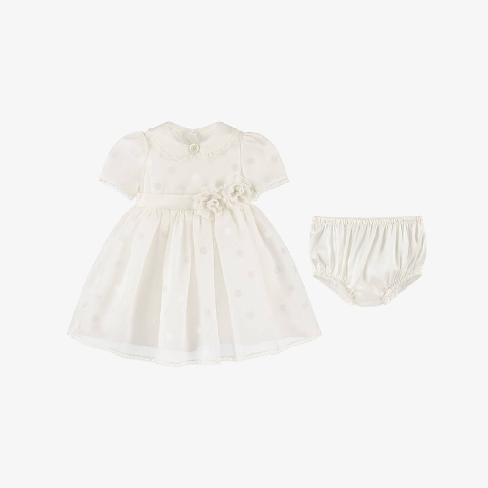 Dolce & Gabbana-White Silk Polka Dot Dress for Baby Girls | Childrensalon