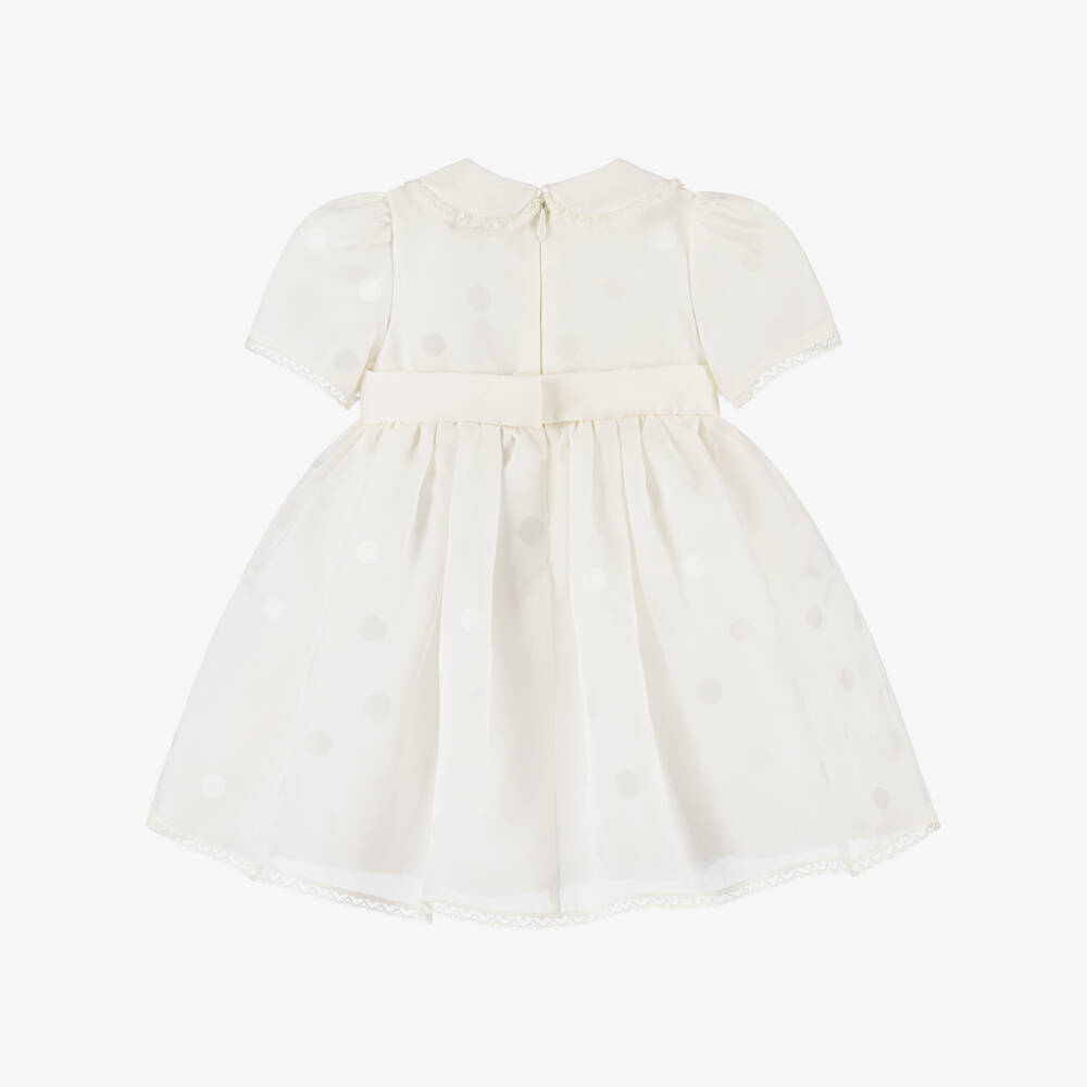 Dolce & Gabbana-White Silk Polka Dot Dress for Baby Girls | Childrensalon