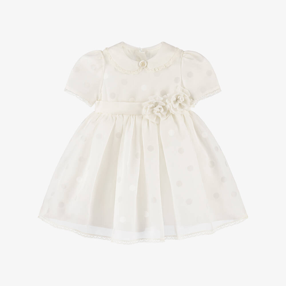 Dolce & Gabbana-White Silk Polka Dot Dress for Baby Girls | Childrensalon