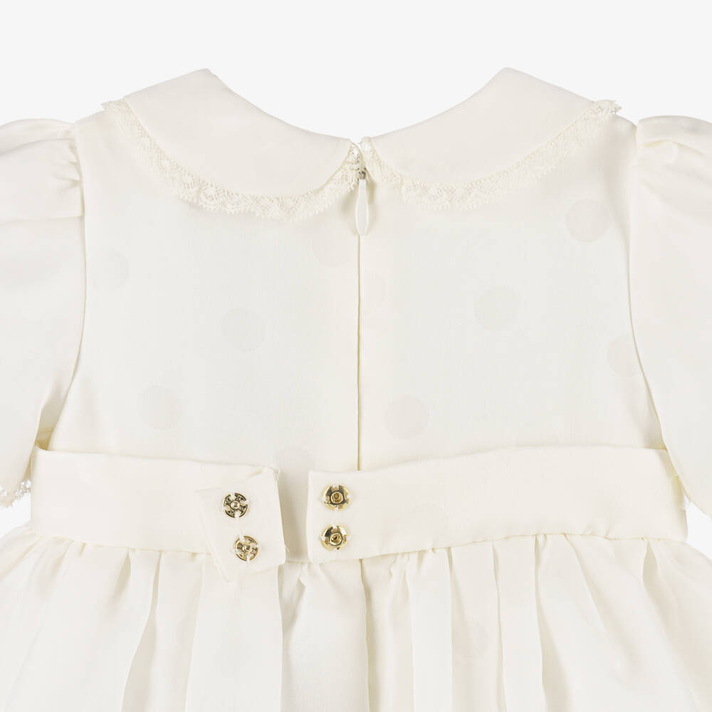 Dolce & Gabbana-White Silk Polka Dot Dress for Baby Girls | Childrensalon
