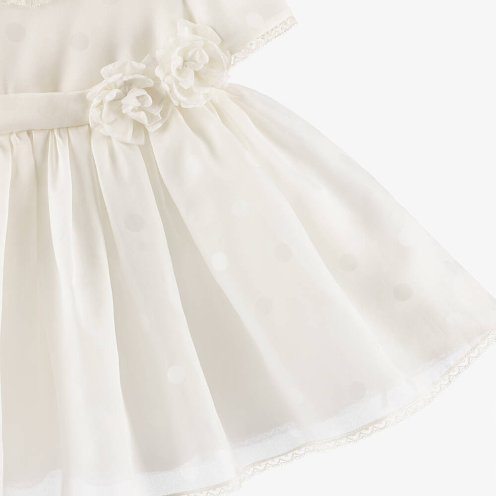 Dolce & Gabbana-White Silk Polka Dot Dress for Baby Girls | Childrensalon