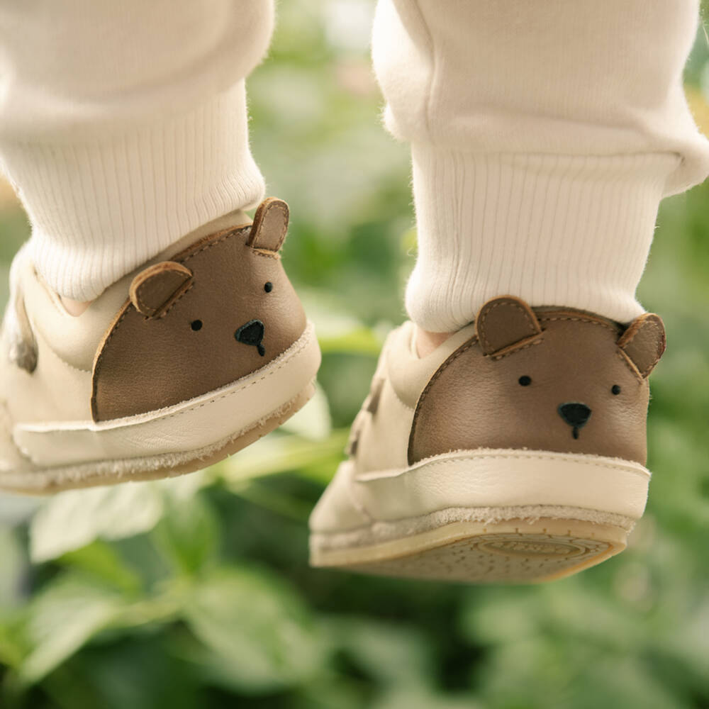 Donsje-Baby Boys Pale Beige Leather Teddy Bear Pre-Walker Shoes | Childrensalon